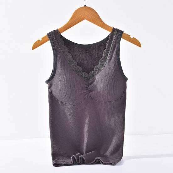 Зимний женский терможилет с нагрудными накладками, бесшовный кружевной V-образный вырез, быстрая фиксация температуры, согревающий, облегающий, эластичный, без рукавов, внутренняя одежда, нижняя майка