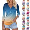 Women's Casual Fashion Sexy Comfortable V-neck Button Gradient Color Three-quarter Sleeve Top