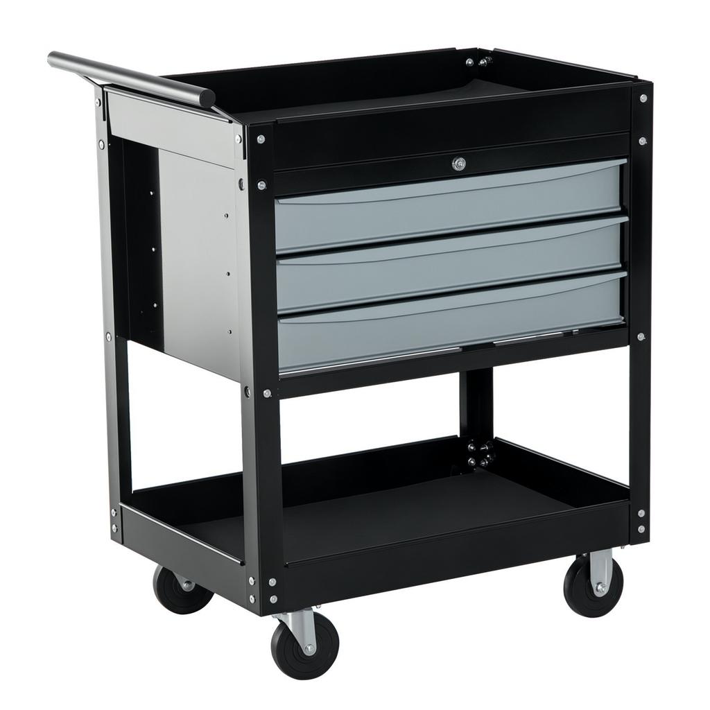 Professional Workshop Trolley Tool Chest Cabinet in Sheet Metal, Black, 68 x 46 x 88cm