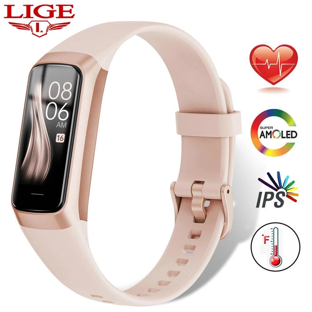 LIGE New Smart Wristband Sport Fitness Tracker Smartwatch AMOLED Screen Waterproof Body Temperature Smart Bracelet For Women Men