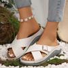 Woman Platform Wedge Sandals Thick Sole Slippers Women Cross Strap Beach Sandals Comfort Soft Anti-Slip Flip Flops Plus Size 43