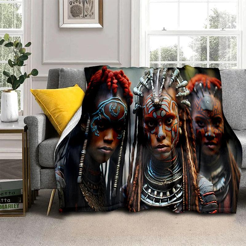 Cartoon Africa Ethiopian Painting Art Soft Flannel Blanket for Bed Bedroom Sofa Picnic,Throw Blanket for Outdoors Leisure