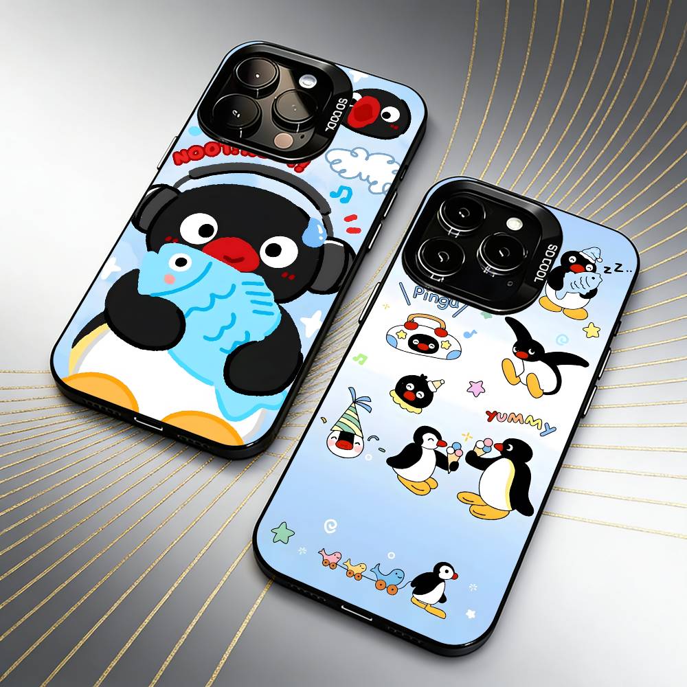Creative P-Pingu Penguin Phone Case For iPhone 16 17 15 14 12 13 Pro Max Black Color Shockproof Cover