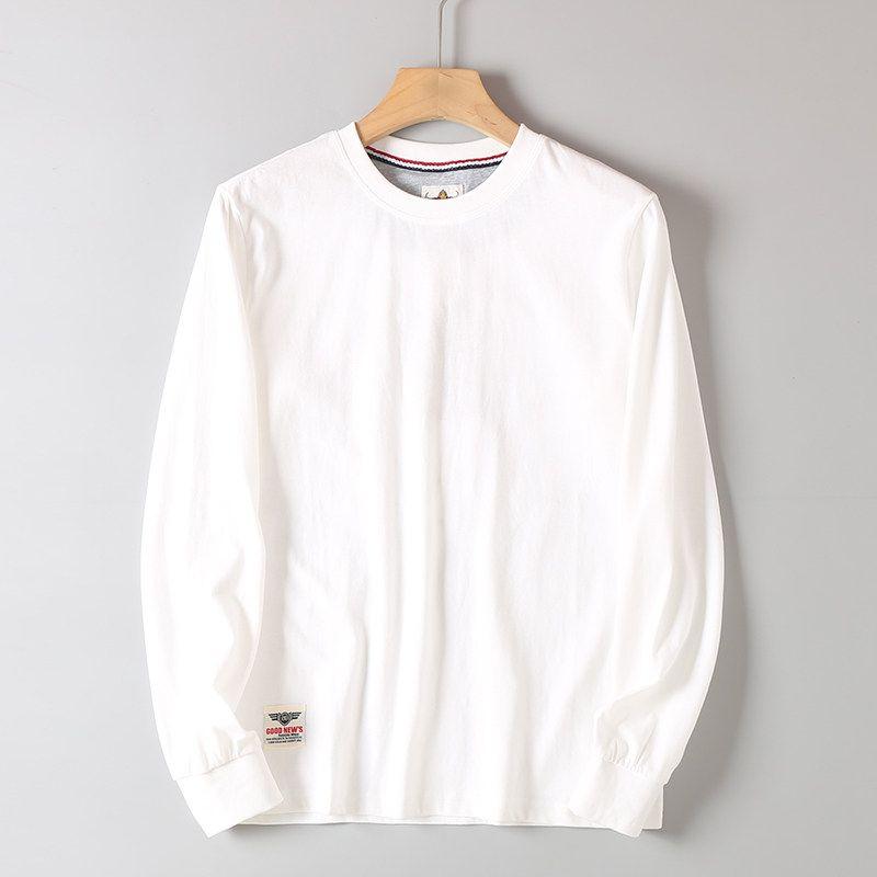 Export Surplus Cotton Round-Neck Solid Color Long-Sleeve T-Shirt for Men, Washed and Brushed, Hk Cut Label, Comfortable Base Layer Shirt