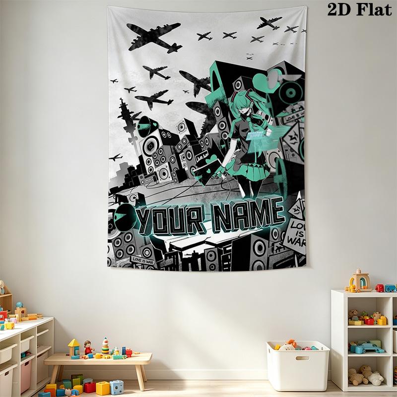 Name Custom Anime Miku Wall Tapestry Aesthetic Wall Hanging Printed Fabric Blanket Decorative Tapestries for Bedroom Living Room Home Decor