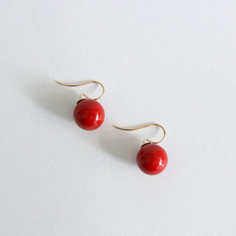 Modernlike 10k Coral Red Pearl Hoop Earrings