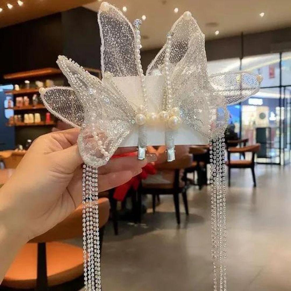 Заколки для волос с бусинами в виде бабочек, большие зажимы-«клювики», элегантные жемчужные заколки-баретты, головной убор