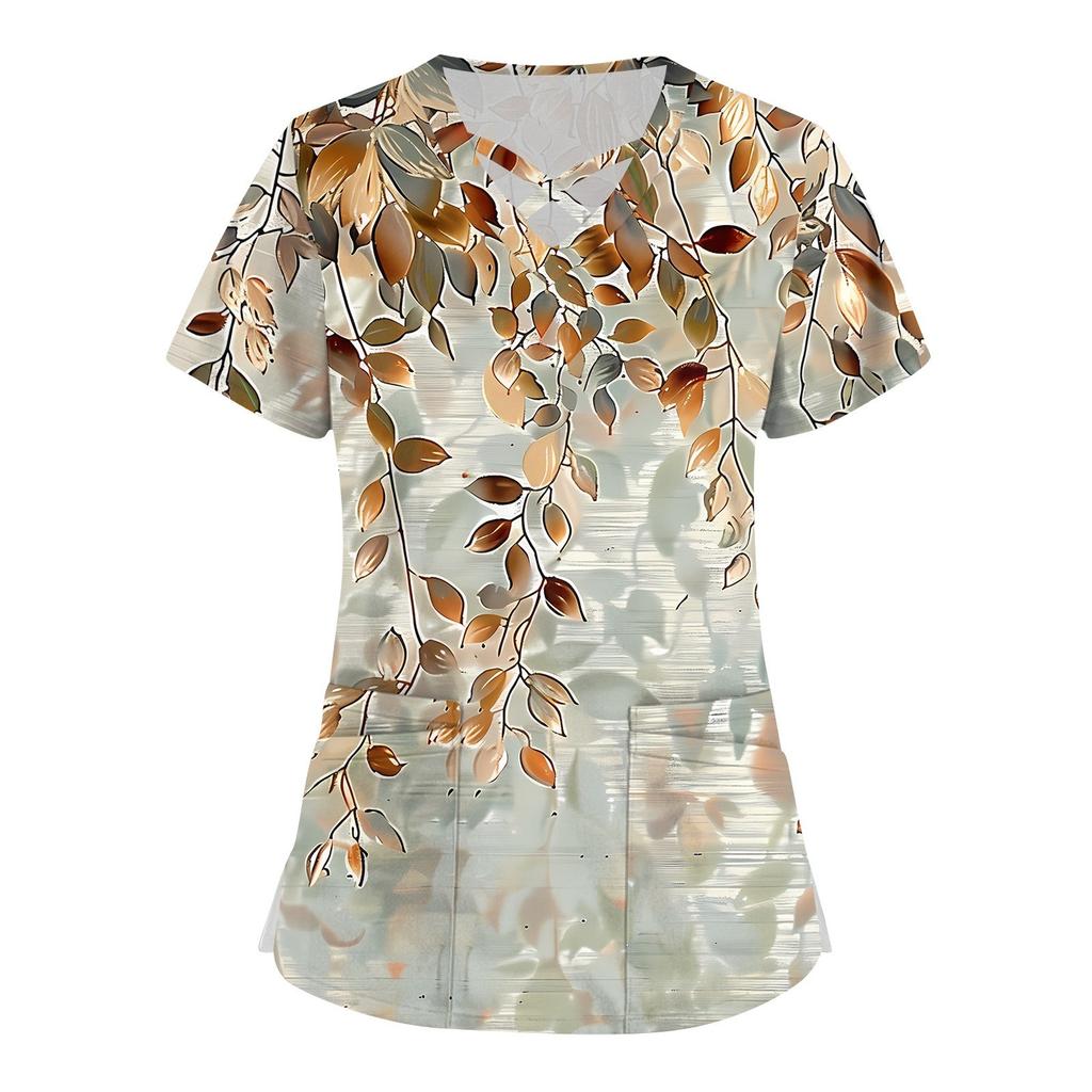 Женский топ с коротким рукавом и V-образным вырезом, принтом и карманом Dry-nurse