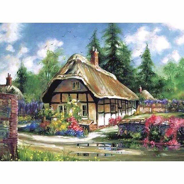 DIY 5D Алмазная картина Дом Полный круглый Алмазная вышивка Мозаика Крест Стежок Горный хрусталь