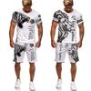 2022 Summer Men's Casual Suit Fashion 2 Piece Set 3D Printed Lion Short Sleeve T-Shirt Shorts Suit Sportswear Casual Shorts