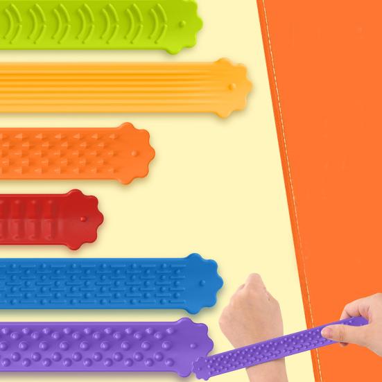 6Pcs Sensory Slap Bracelet Fidget Toy Anxiety Relief Silicone Textured Bracelet Focus Aid Decompression Toy Stocking Stuffers Party Favors