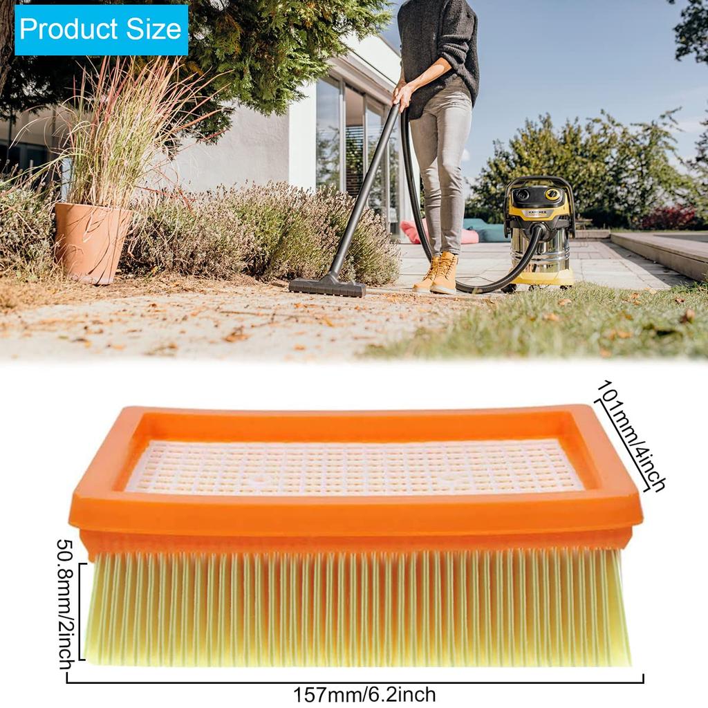 EATBALE 2 Pack Filter Replacement Parts for Karcher MV6 Wet Dry Vacuum Cleaner Filter Accessory with Flat Pleat Filter Cleaning Brush WD4, WD5, WD6,