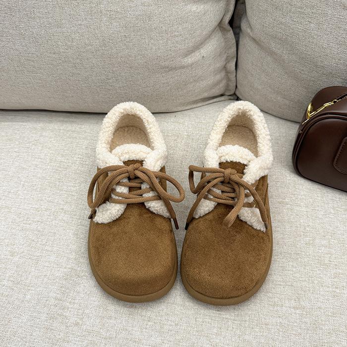 Японские большеголовые осенне-зимние новые толстые бархатные теплые хлопковые туфли женские туфли цвет Майяр нескользящие ретро пушистые повседневные туфли