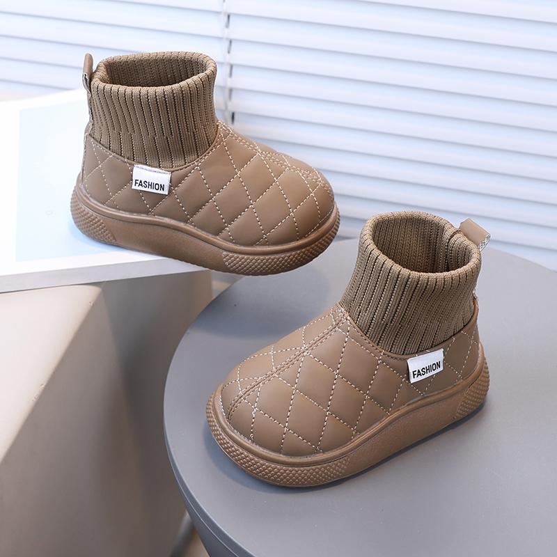 Children's Boots Warm Non-Slip Kids Boots Plush Lining Upper Woolen Stitching Design Short Boots Comfortable Solid Color Kids Shoes