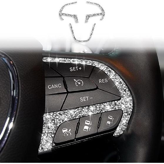 Toworldit Interior Accessories Bling Crystal Rhinestone Steering Wheel Dashboard Decoration Cover Trim Sticker Compatible with Dodge Challenger 2015-