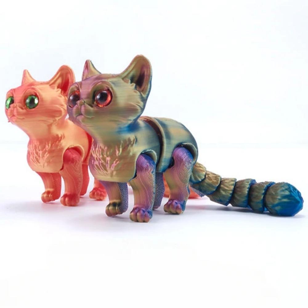 3D-печатная мини-фигурка милого кота, многошарнирная, подвижная, с блестящими глазами, для украшения комнаты, аксессуары, детский подарок