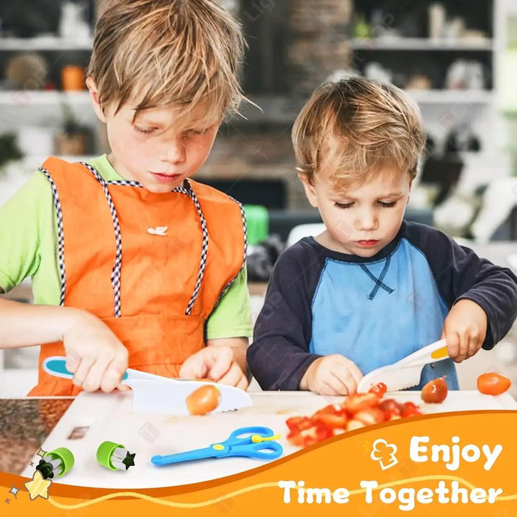 17 Pieces Kids Cooking Set Real Montessori Kitchen Tools Toddler Safe Serrated Edges with Plastic Knife Cutting Board Scissors