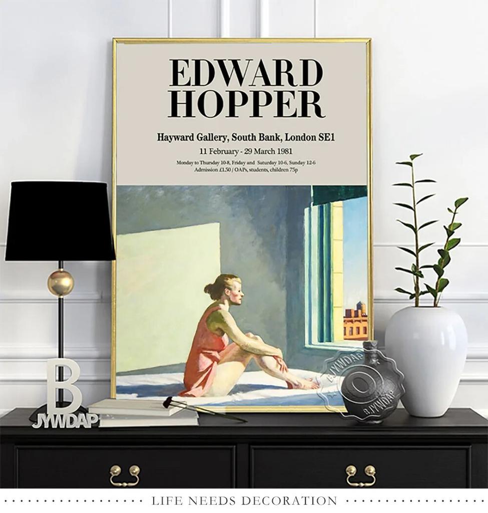 Плакат выставки Эдварда Хоппера, Художественные репродукции «Утреннее солнце», Настенная картина «Ночные ястребы», Настенное искусство с пейзажем из современной американской жизни без рамки