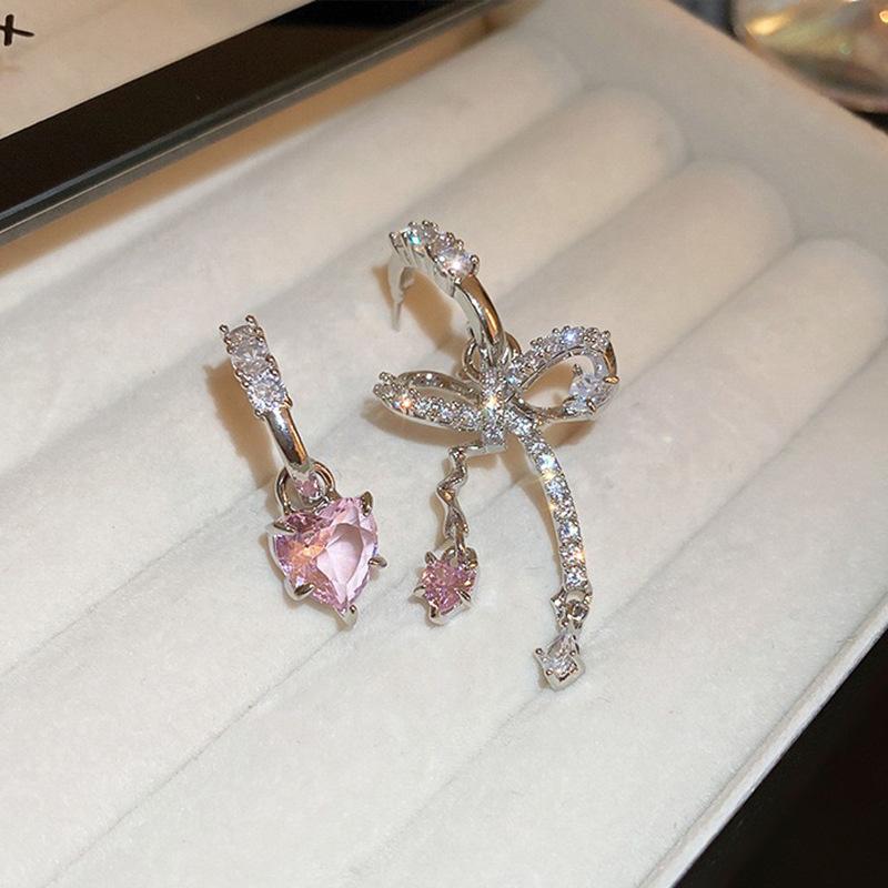 Серьги с кисточками из розового циркона в форме сердца и звезды, модные темпераментные женские серьги Y2K с бантом, индивидуальное очарование, вечерние ювелирные изделия, подарок