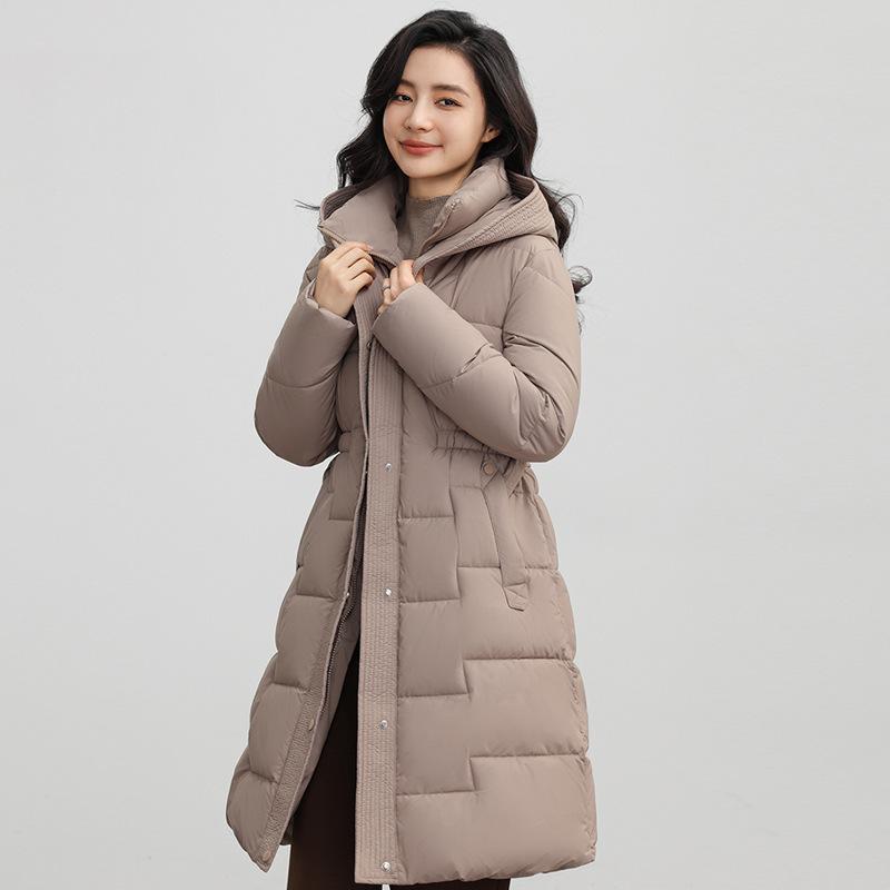 Women's cotton-padded clothes medium and long stand-up collar large brim hooded temperament slim-fitting belt cotton-padded clothes solid-color c