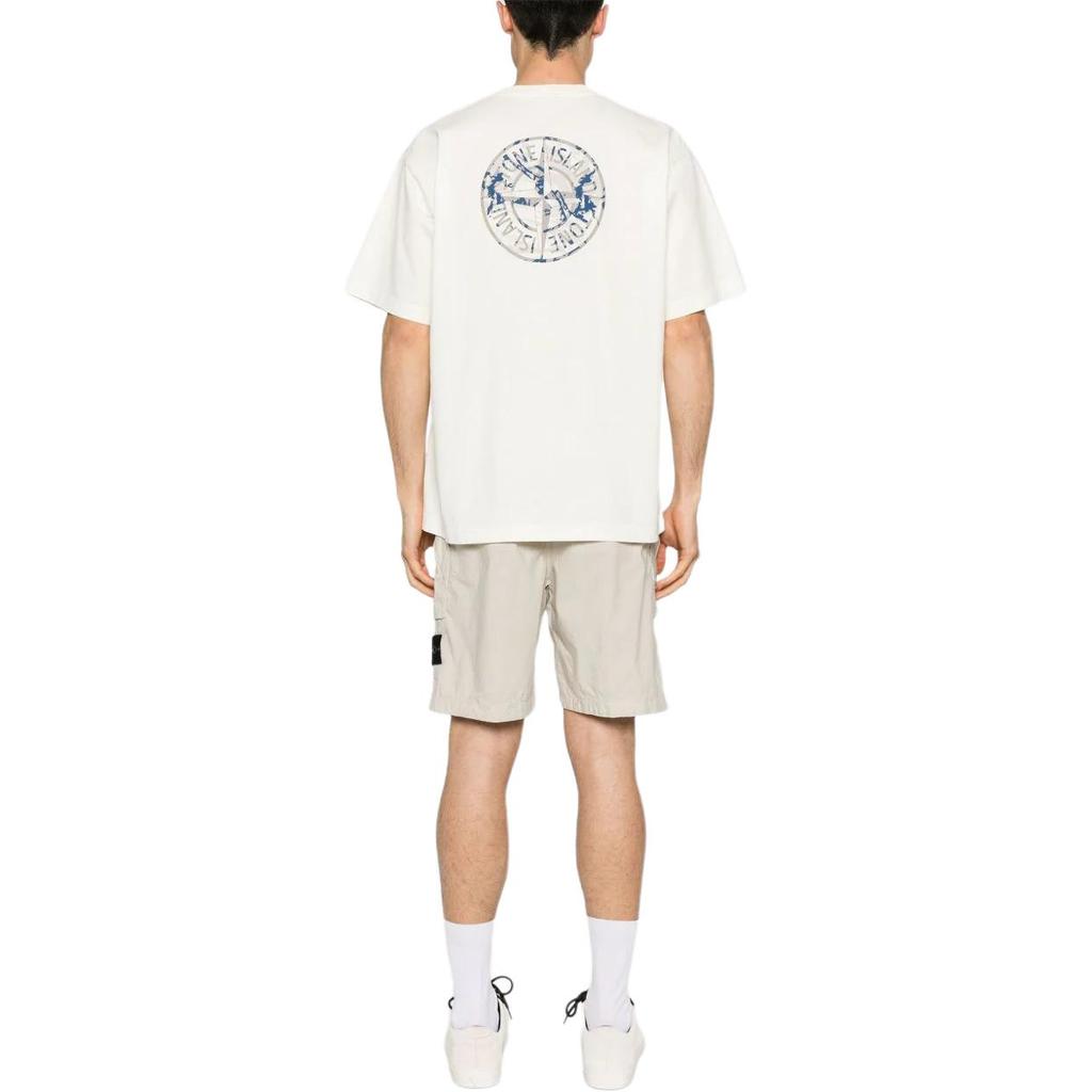 STONE ISLAND Классическая футболка с принтом логотипа, с коротким рукавом и круглым вырезом, мужская, топы, белая K1S1521002-RCS0153-V0093