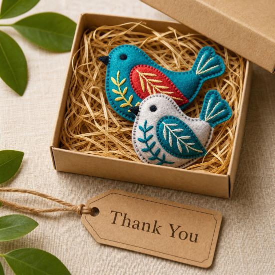 Handmade Felt Bird Ornament, Vintage Embroidery Bird Hanging Decoration, Handcrafted Colorful Bird Christmas Tree Ornament