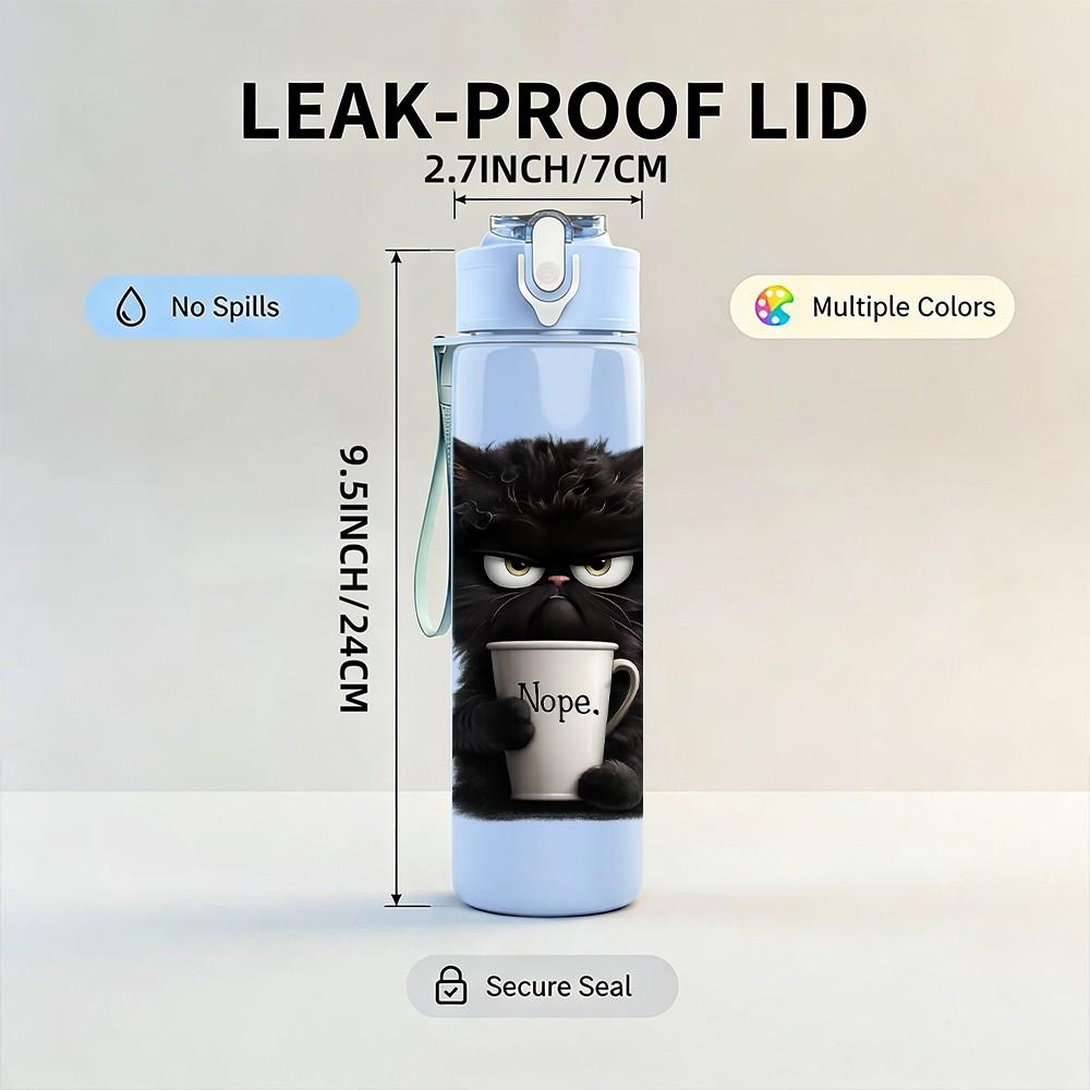 1PC Black Cat Coffee Mug Print 750ml Color Plastic Sports Water Bottle Leakproof Flip Straw Lid Suitable for Sports Office Home Use