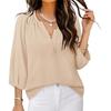 Women's Loose Casual Solid Color V-neck Seven Quarter Sleeved Button Up Shirt Button Up Shirt