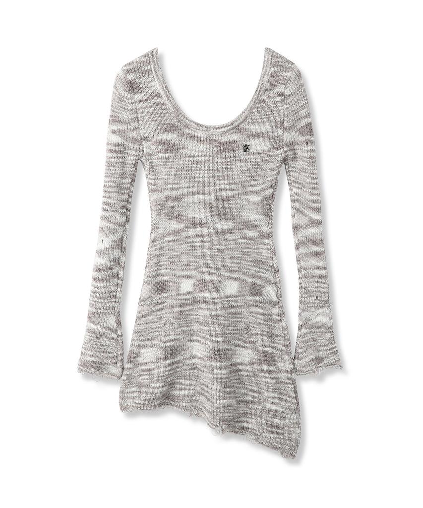 AVANDRESS Multi Damage Scoop Long Knit_2Colors