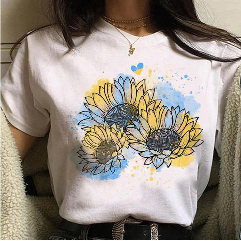 ZX TEE Ukraine Flag Pringting T-Shirt Casual Short Sleeve Y2k Tops Women's Clothing Simple Design Fashion Harajuku White Graphic Tees