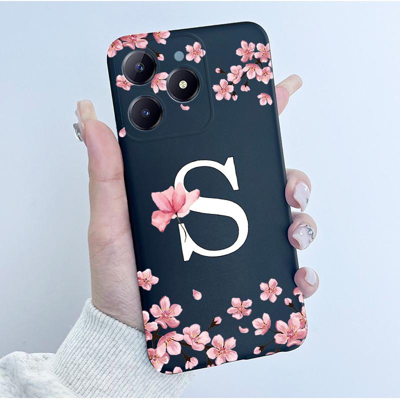 Милый Чехол с Цветочным Принтом для Realme C63 C61 Чехол из ТПУ для Realme Narzo N63 RMX3939 RMX3930 Мягкий Силикон Модный Чехол с Буквами