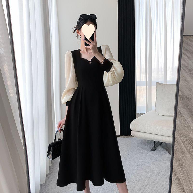 "Plus Size Hepburn Style Long-Sleeve Dress for Spring & Autumn Women"