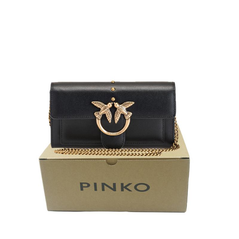 Pinko Pink Simply Classic Swallow Logo Chain Shoulder Bag Women Shoulder Bag Black 1P22JM-Y7SP-Z99Q