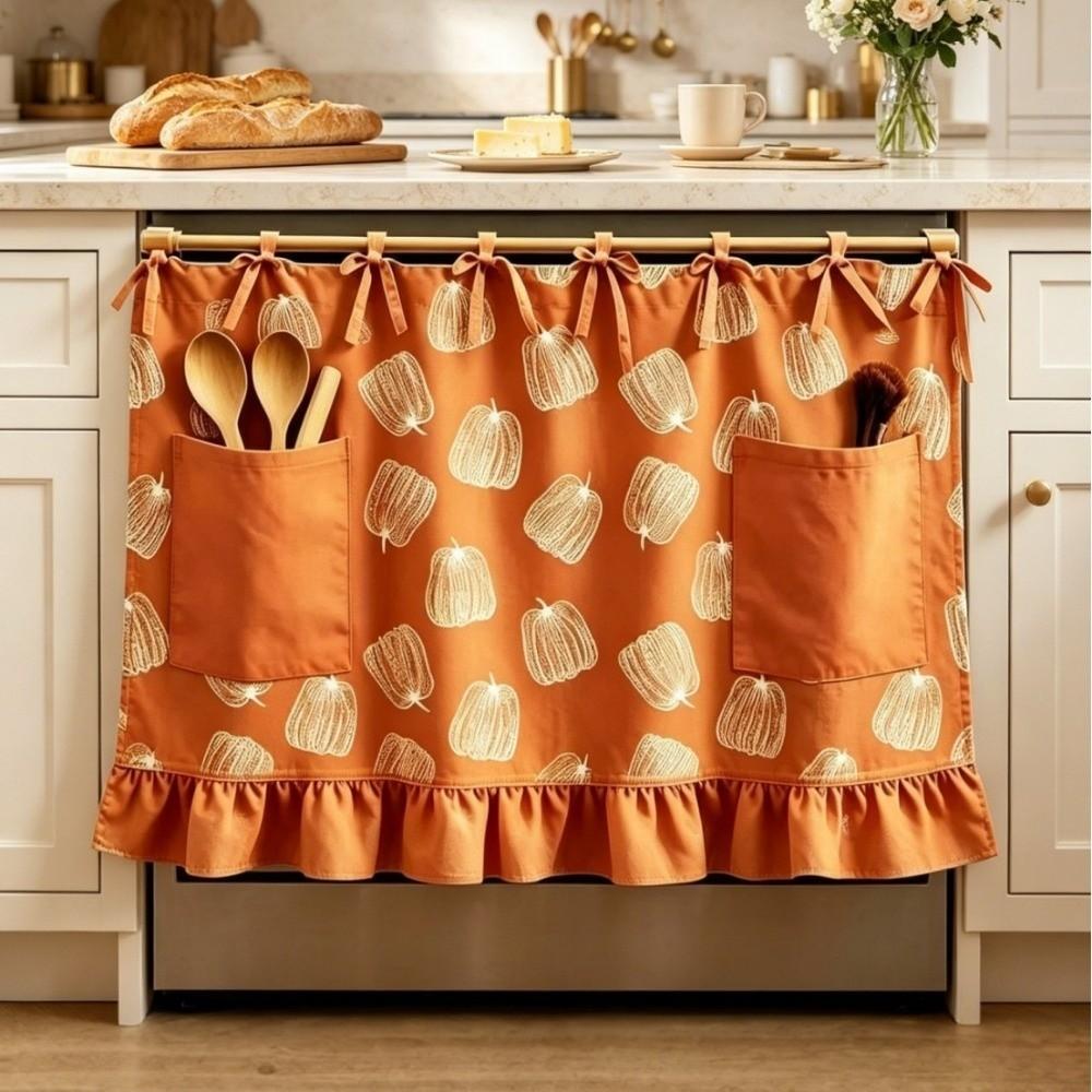 Pastoral Style Farmhouse Oven Cover Checkered Stove Cover Skirt Handmade Hidden Curtain Dishwasher