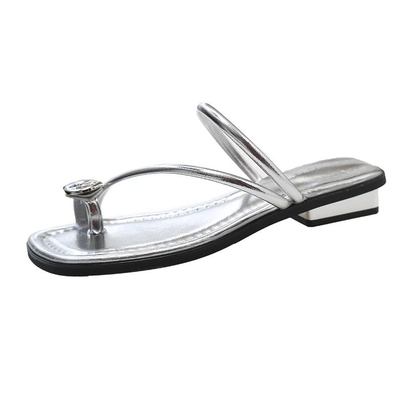 Korean Style Fashionable Square Toe Versatile Slippers Lazy Slippers 2024 New Summer Style Large Size Flat Slippers for Women