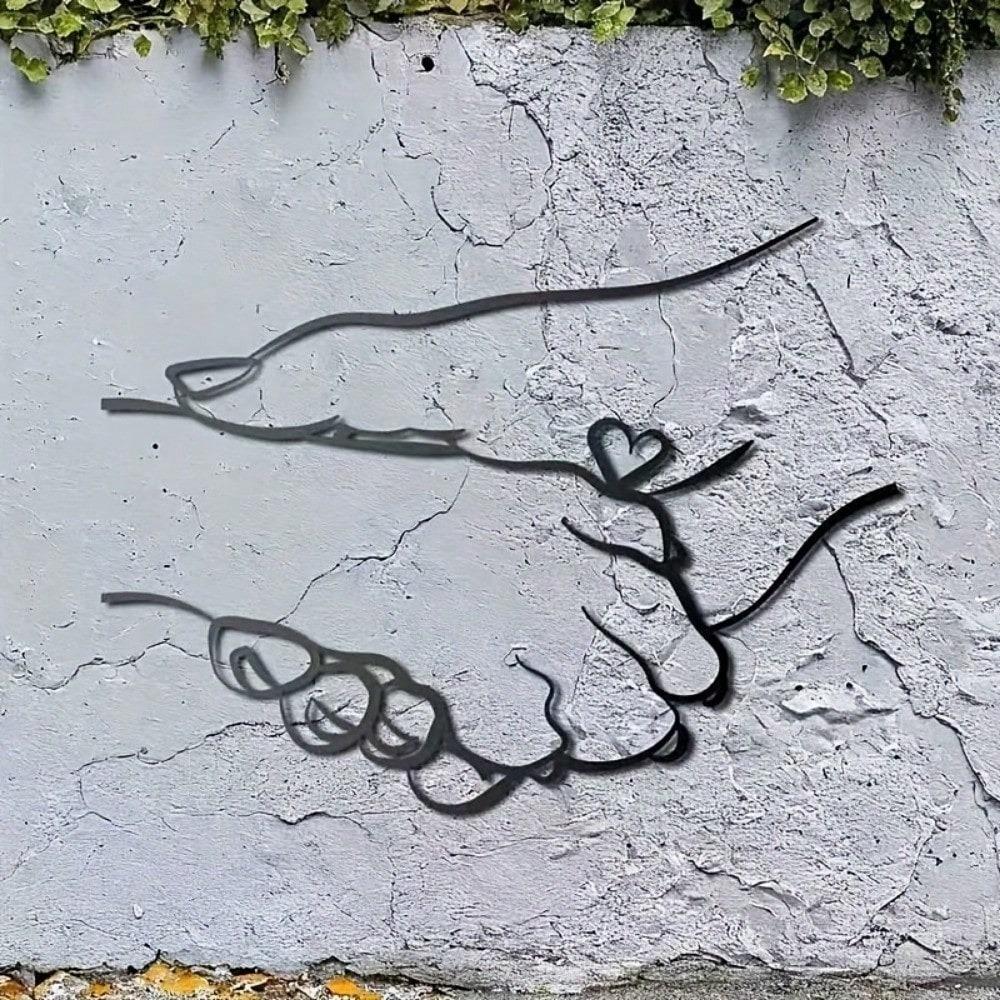1 Piece Of Simple Metal Wall Art - With A Design Of Hands Holding Each Other And Heart-Shaped Accents.