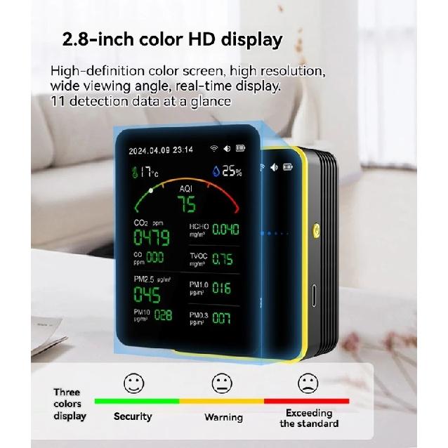 Tuya CO2 WiFi 15 в 1 Детектор качества воздуха CO/HCHO/TVOC/AQI/PM0.3/PM1.0/PM2.5/PM10/Температура/Влажность/