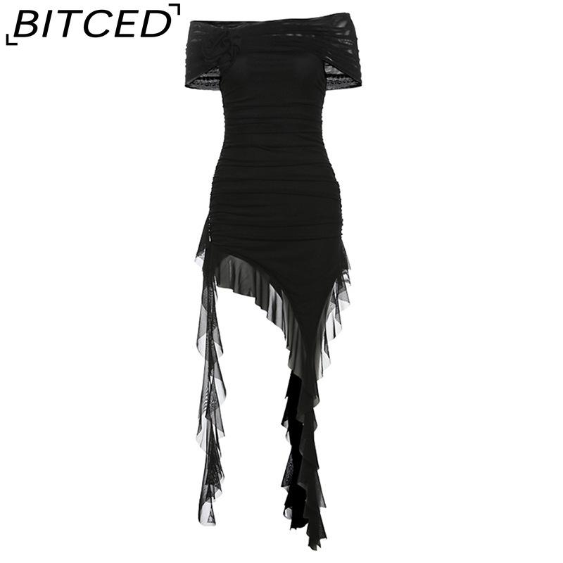 BITCED Весеннее женское однотонное облегающее платье-бюстье с высокой талией, модное, с открытыми плечами