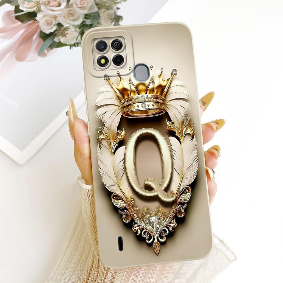 For ITEL A57 W6004 A611W Feather Crown Initial Letter Phone Case For ItelA57 A57 Pro Shockproof Soft Silicone Covers Bumpers