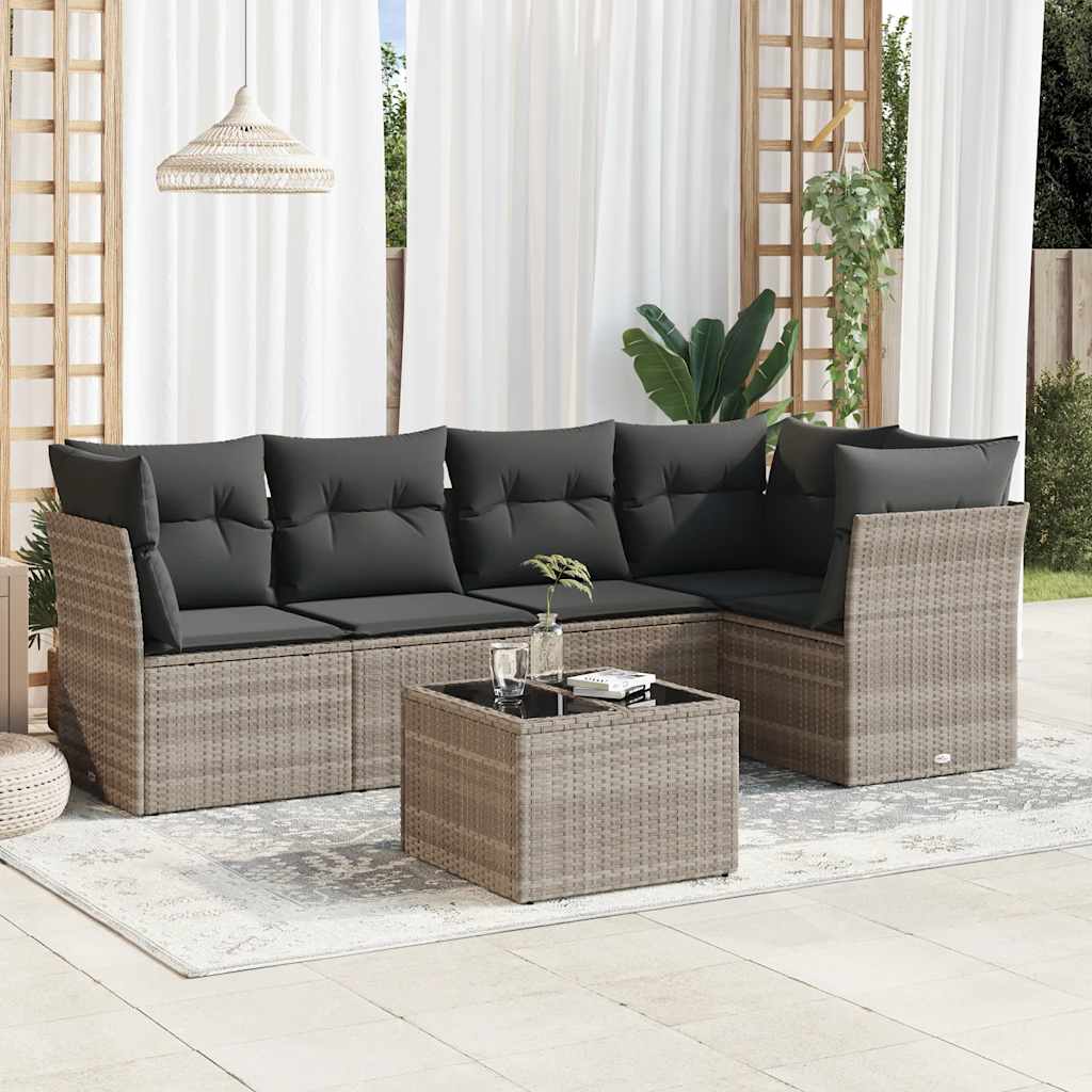 6 Piece Garden Sofa Set with Cushions Light Grey Poly Rattan