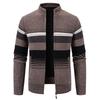 Men's Striped Knitted Cardigan Zip Up Stand Collar Sweater Jacket Long Sleeve Casual Outerwear for Autumn Winter