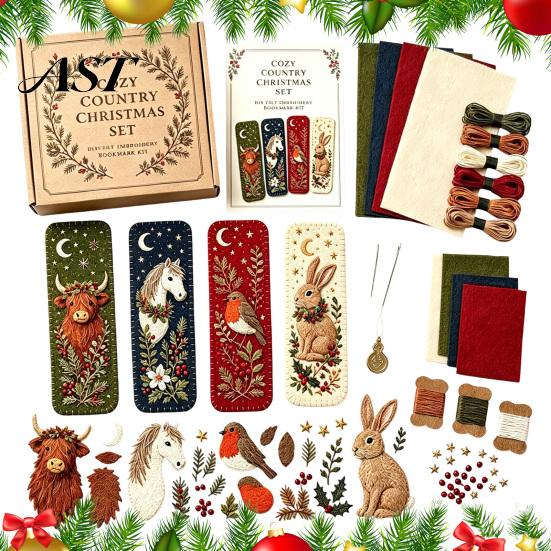 Educational Handmade Gifts for Friends DIY Felt Embroidery Bookmark Kit, Christmas Woodland Animal Pet Craft Custom Reading Markers Holiday