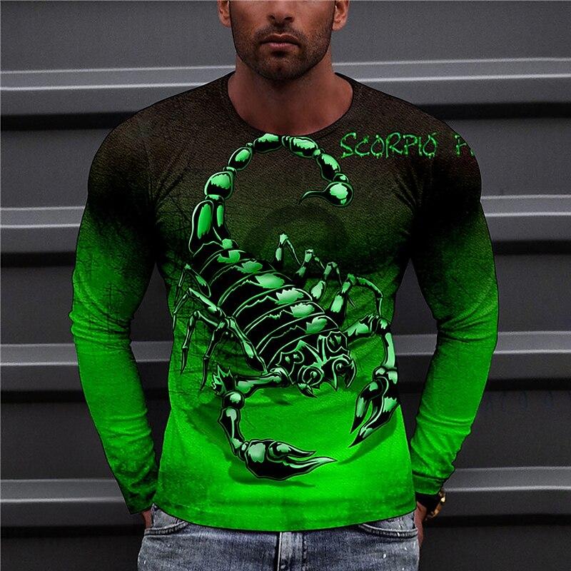 Мужская футболка с 3D-принтом узора скорпиона, трендовая, крутая, уличная, хип-хоп, с длинным рукавом, топ оверсайз, удобная, весна-осень, мужская одежда
