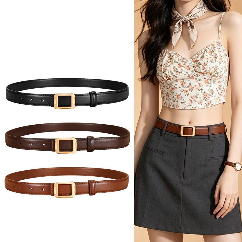 Womens Genuine Leather Belt Jeans Versatile Smooth Buckle Waist Strap