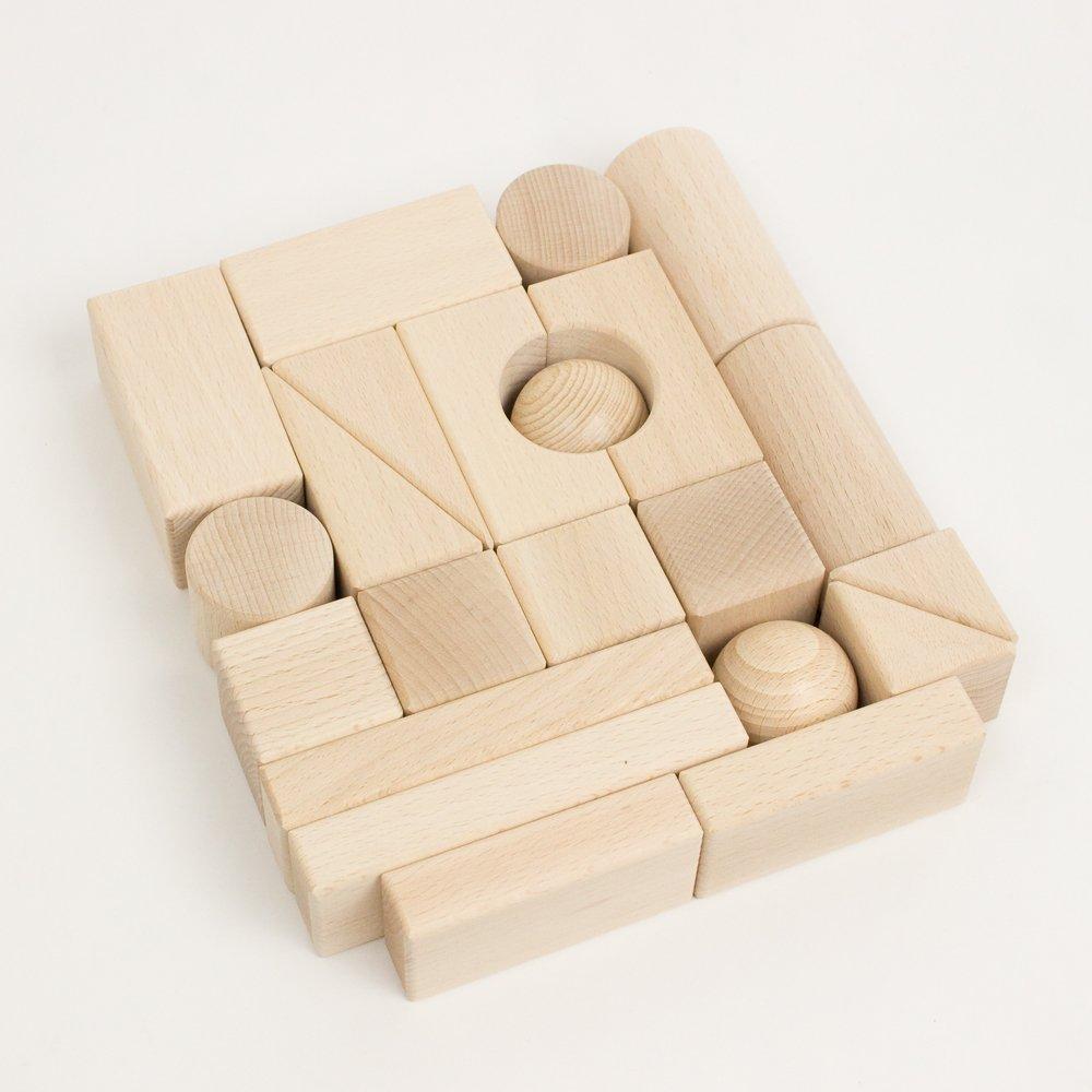 Grandpapa Original Japanese-Made Building Block Set, 22 Pieces (White Wood) with Storage Bag