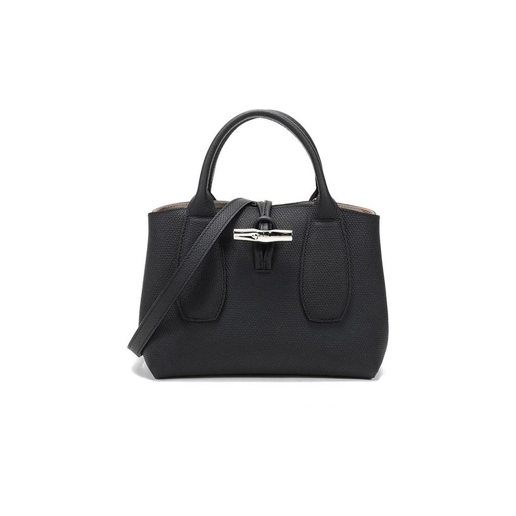 Longchamp Le Roseau 22 Однотонная Бамбуковая Пряжка Кожа с фактурой гальки Большая Сумка Плечевая Сумка-тоут Маленькие Женские Сумки Черный 10095HPN001