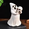 Vintage Style Ghost Statue Halloween Figurine with Skull Resin for Tabletop Decor Creative Holiday Gift Friends Retro Gothic Ornament Home