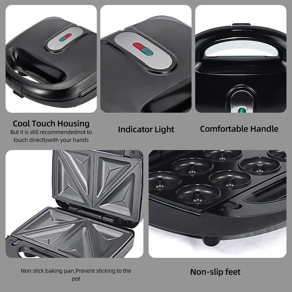 Вафельница 6 в 1, двухсторонний нагрев, электрическая вафельница, 750 Вт, со съемными антипригарными пластинами