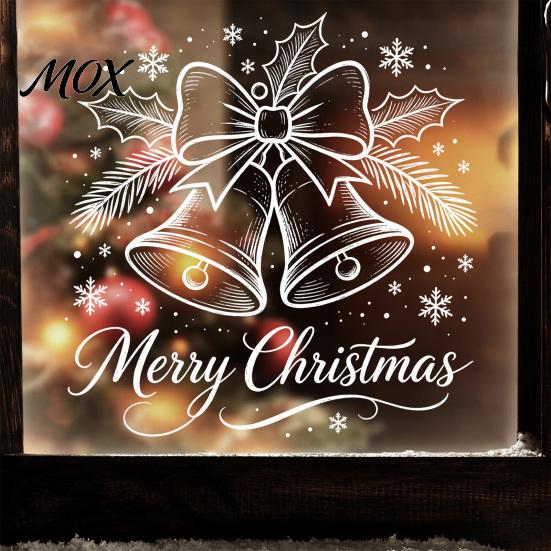 Durable Window Film for Parties Christmas Bell Sticker, PVC Decals with Snowflake Bow Patterns Modern Home Accents Holiday Decoration, Waterproof
