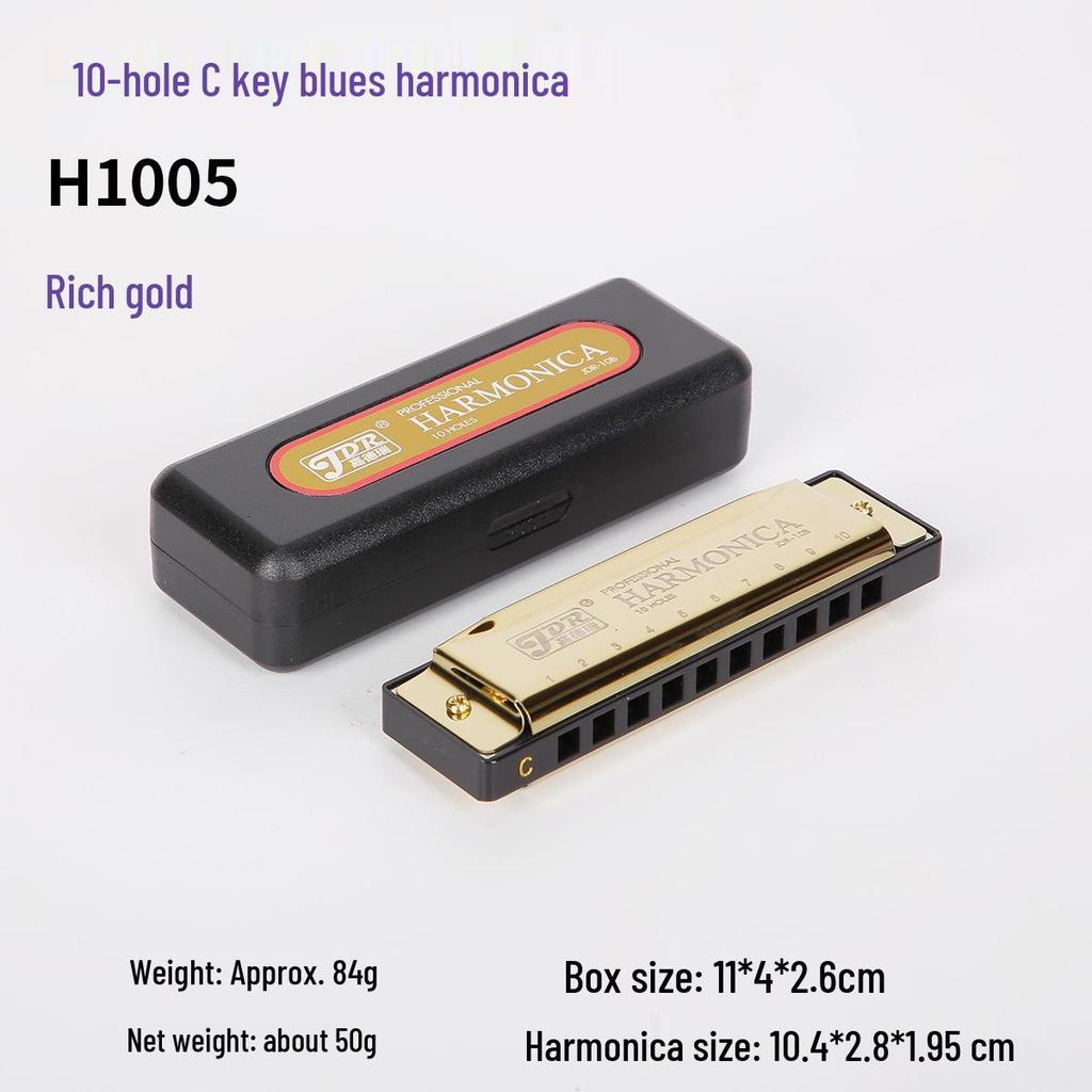 Блюзовая губная гармошка C-мажор, 10 отверстий, для начинающих - Доступна в различных цветах
